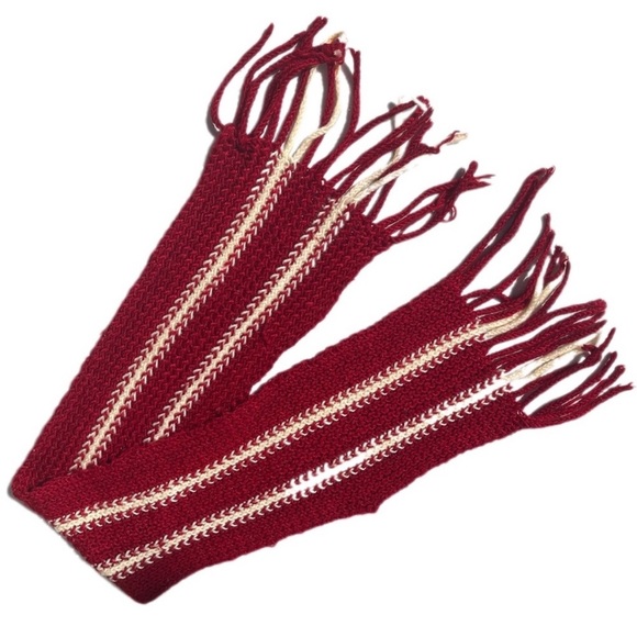 Knitted scarf burgundy red and white vertical striped thick soft knitted scarf - Picture 2 of 9